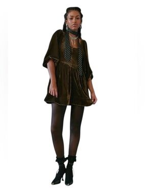 2796. FREE PEOPLE Farrier Velvet Mini Dress in Brown Bear  NWOT $128
